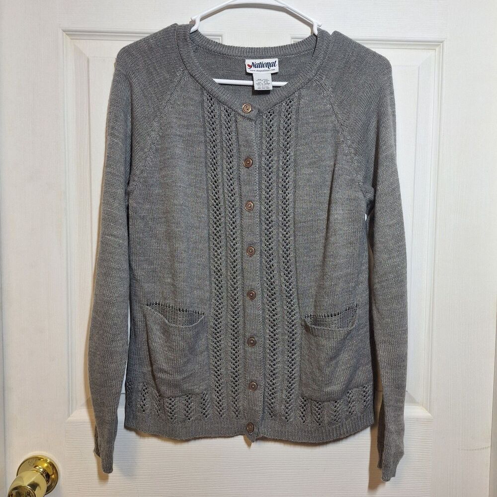 National Vintage Grey Cable Knit Button Up Cardigan Academia Preppy Size PS